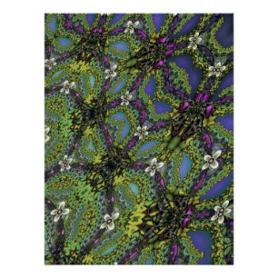 Poster Flore Électrique Fleuron Violet Vert Fractale