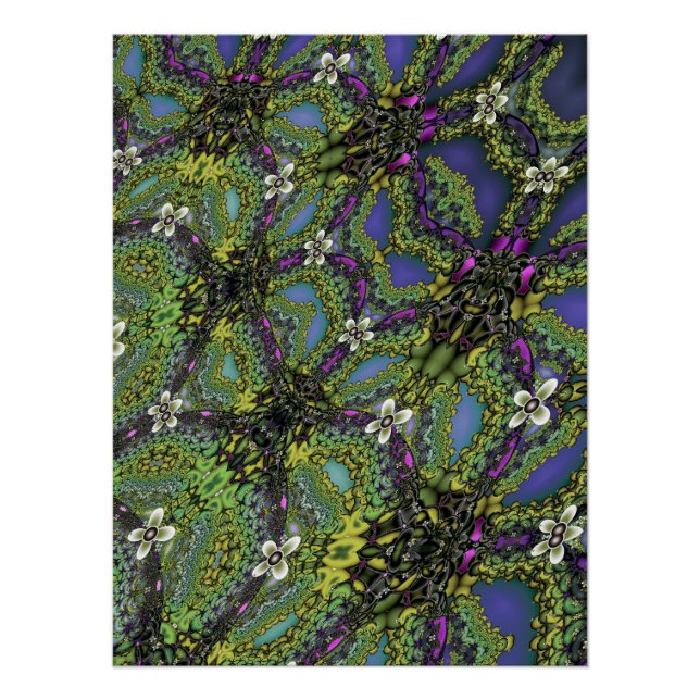 Poster Flore Électrique Fleuron Violet Vert Fractale (Devant)
