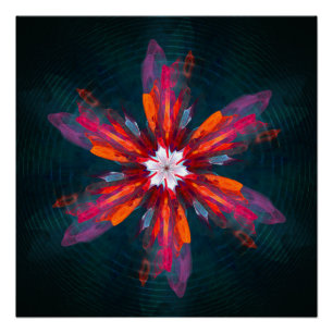 Poster Flore Mandala Flowers Orange Red Blue Abstract