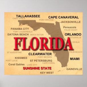 Poster Florida Cities And Towns State Pride Map
