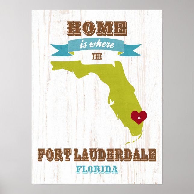 Poster Florida State Map Art- Love Fort Lauderdale Art (Devant)