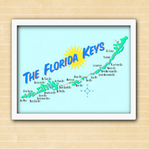 Poster Floride Keys Carte rétro illustration
