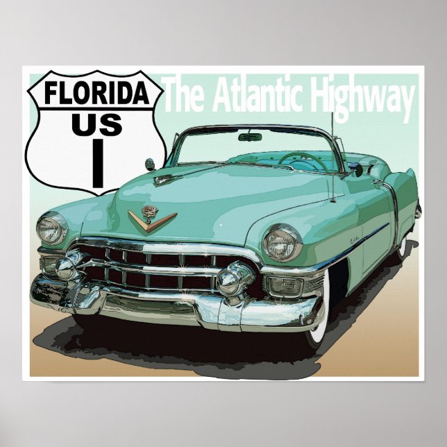 Poster Floride US Route 1 - L'Atlantic Highway (Devant)