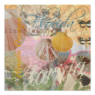 Poster Floride Vintage Travel Beach Seashell Shell Art