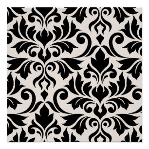 Poster Flourissant Damask Art I Black on Cream