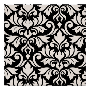 Poster Flourissant Damask Art I Cream sur Black