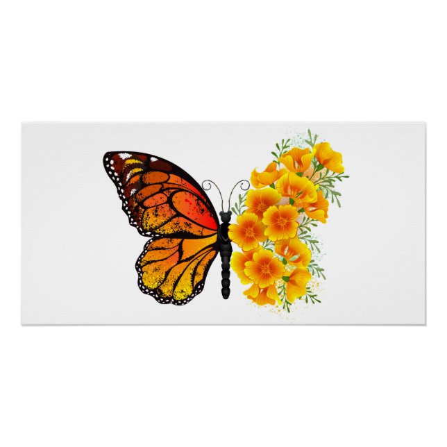Poster Flower Butterfly with Yellow California Poppy (Devant)