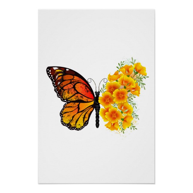 Poster Flower Butterfly with Yellow California Poppy (Devant)