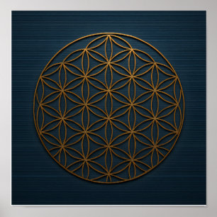 Poster Flower of Life Bleu Bronze