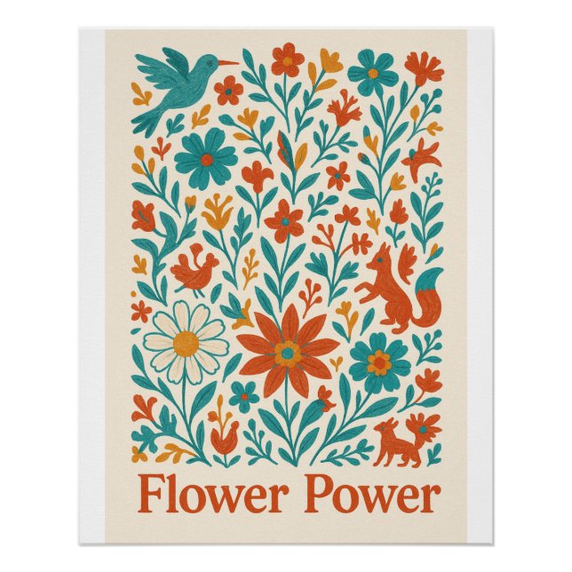 Poster Flower Power Otomi Folk Art  (Devant)