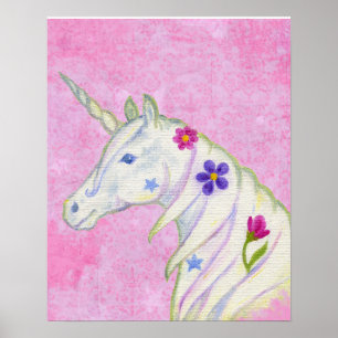 Poster Flower Unicorn on Pink art print