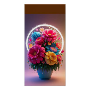 Poster Flowervase avec fleurs multicolores