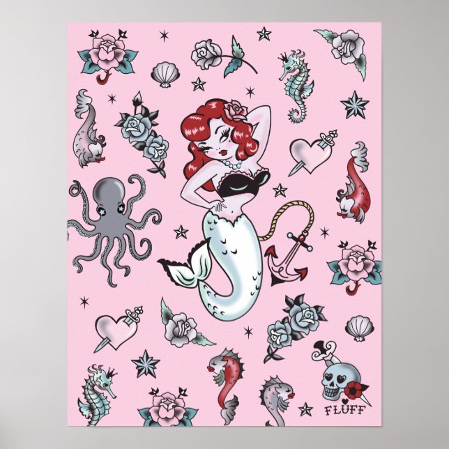 Poster Fluff Molly Mermaid rose (Devant)