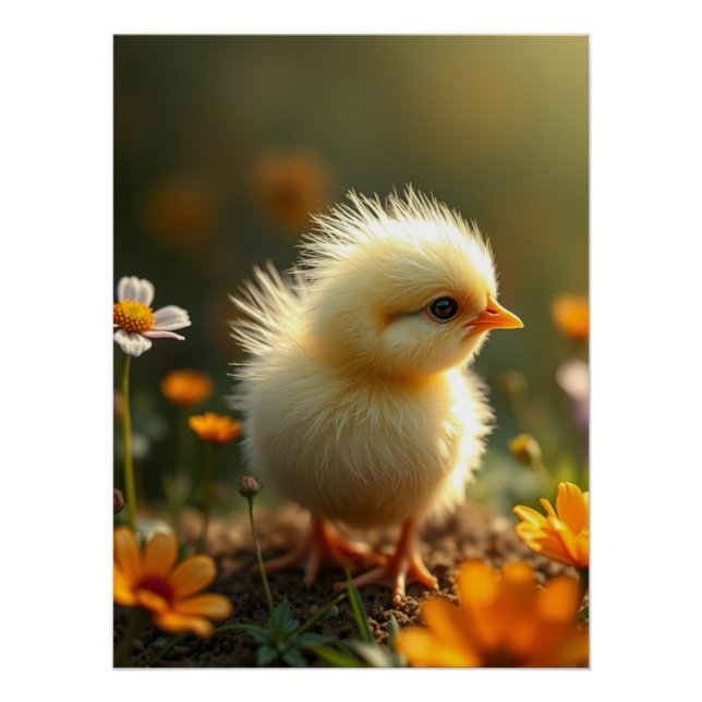 Poster Fluffy Yellow Chick Art (Devant)
