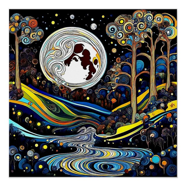 Poster Fluid Moon over landscape (Devant)