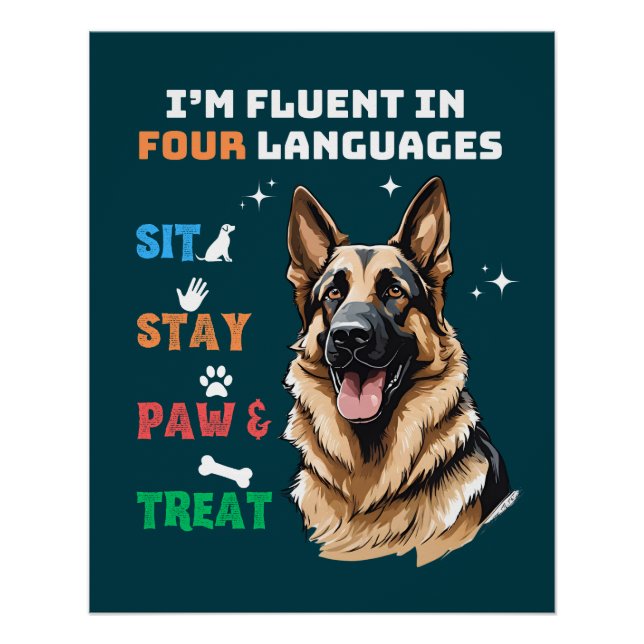 Poster Fluide En Quatre Langues : Assis, Séjour, Paw & Tr (Devant)