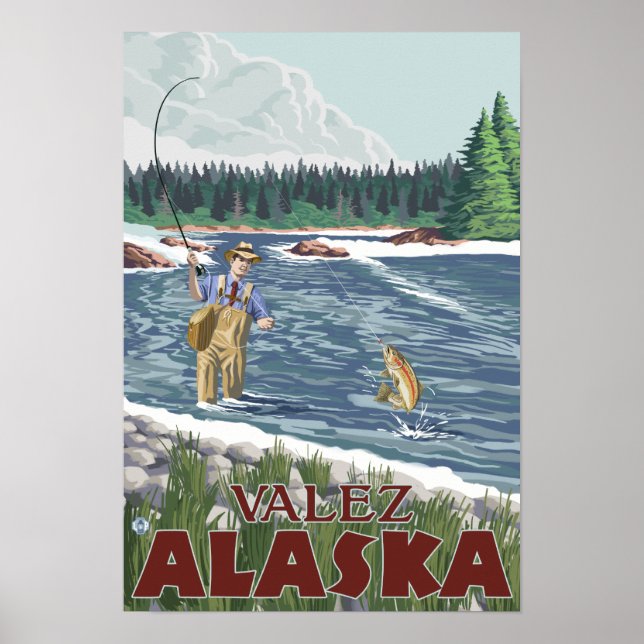 Poster Fly Fisherman - Valdez, Alaska (Devant)