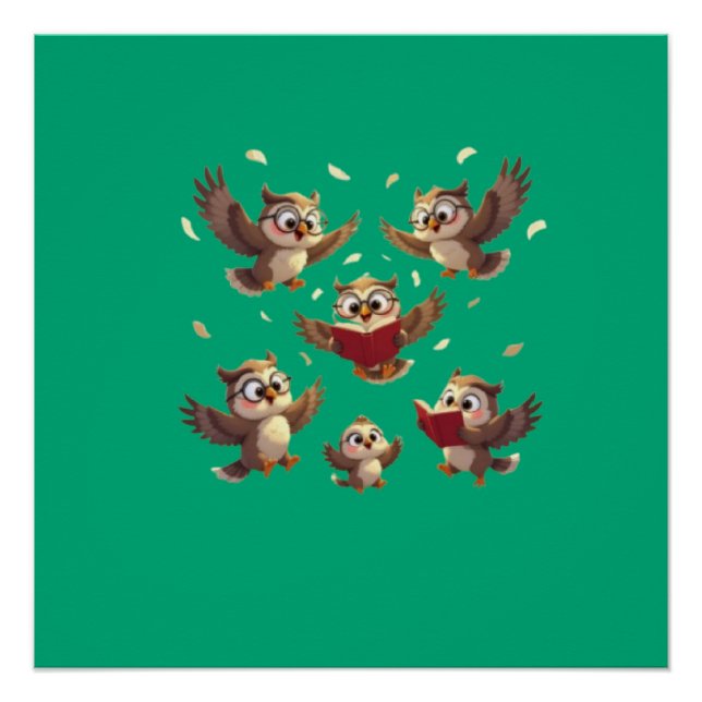 Poster "Flying Funny Owls – Disney Cartoon Style" (Devant)