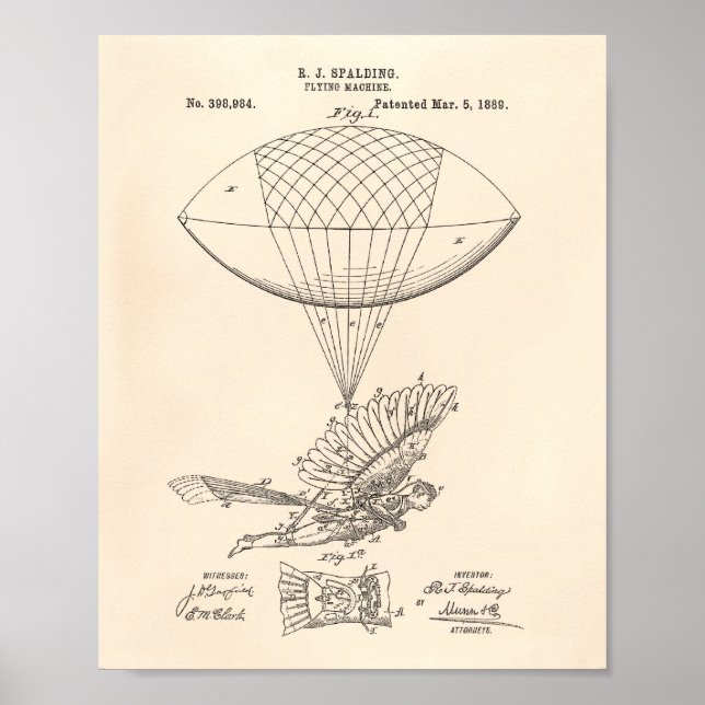 Poster Flying Machine 1889 Patent Art - Old Peper (Devant)