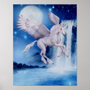 Poster Flying Unicorn Cascade Imaginaire Cheval Art