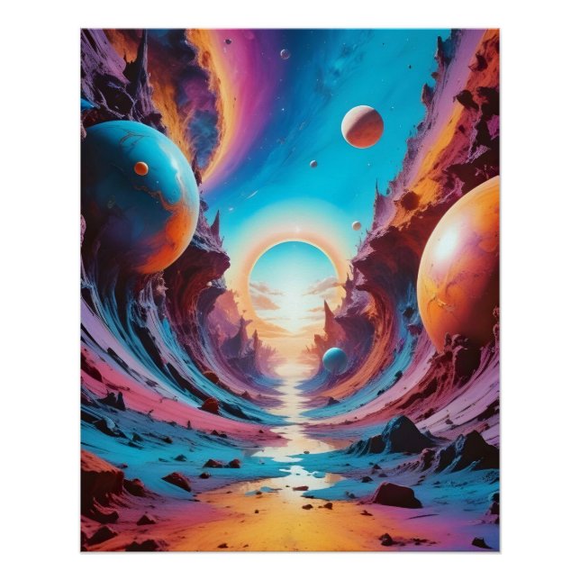 Poster Fond d'art de fantasy d'horizon cosmique abstrait (Devant)
