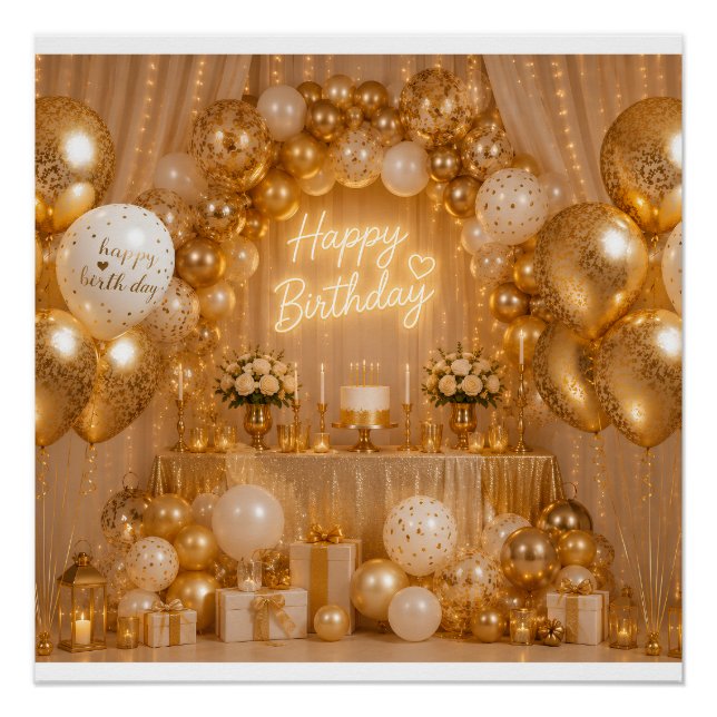Poster Fond de toile de ballons de fête d'anniversaire él (Devant)