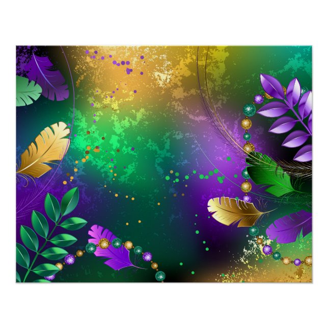 Poster Fond iridescent de mardi gras avec des perles (Devant)