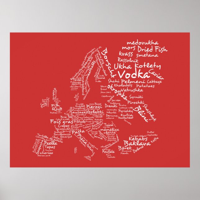 Poster Food Map of Europe (Red) (Devant)