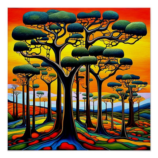 Poster Forêt au coucher du soleil (Devant)