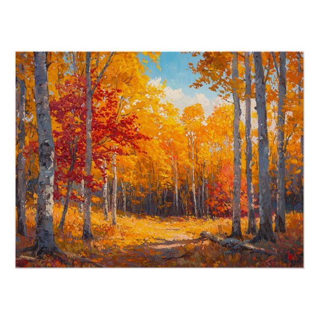 Poster Forêt d'automne animée avec Feuilles d'Orange et d (Devant)