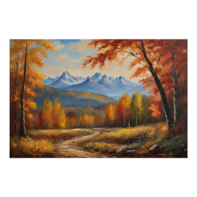 Poster Forêt d'automne et paysage de montagne (Devant)
