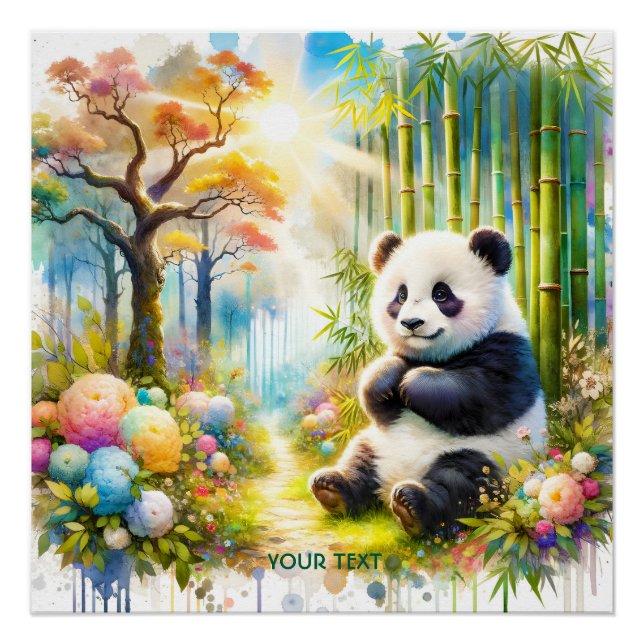 Poster Forêt de bambou de Panda mignonne Imaginaire (Devant)