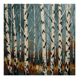 Poster Forêt de bouleaux Impressionniste d'automne