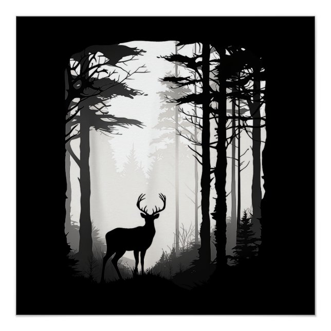 Poster Forêt de cerfs faune (Devant)