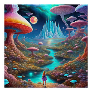 Poster Forêt de champignons