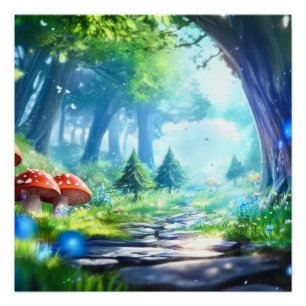 Poster Forêt de champignons