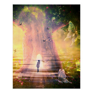 Poster Forêt de la rivière Surreal de papillons