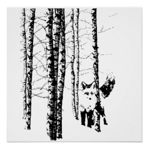 Poster Forêt de renard de Birch Animal Silhouette Nature