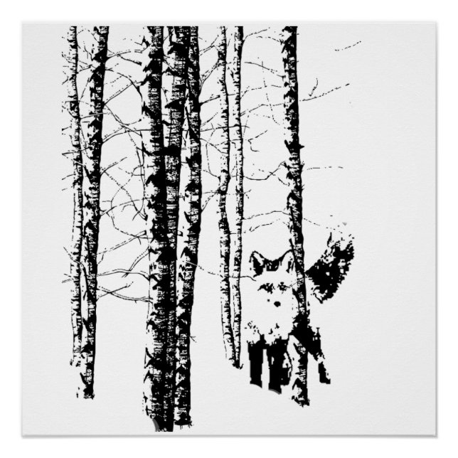 Poster Forêt de renard de Birch Animal Silhouette Nature  (Devant)