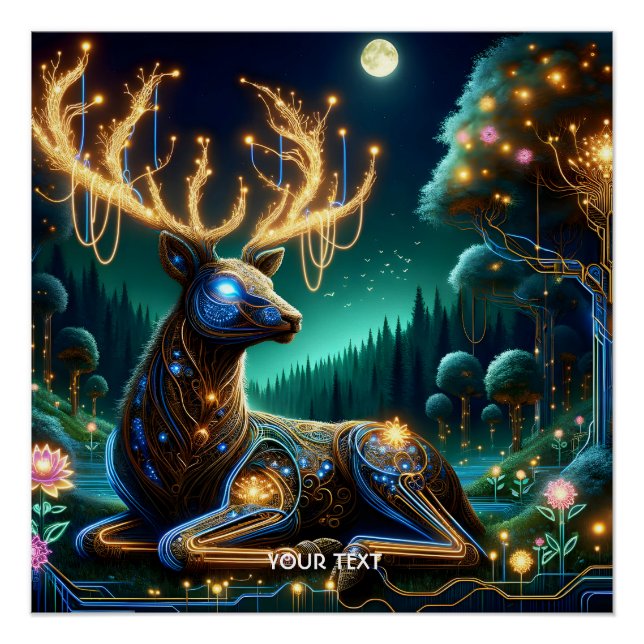 Poster Forêt Fantastique de Cerfs Cyber Douce (Devant)