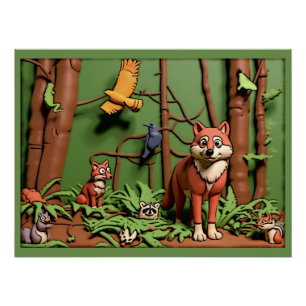 Poster Forêt Magique - Animaux de la Forêt