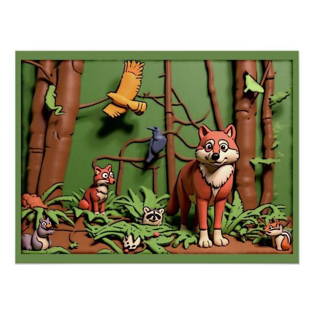 Poster Forêt Magique - Animaux de la Forêt (Devant)