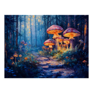 Poster Forêt magique aux champignons éclatants
