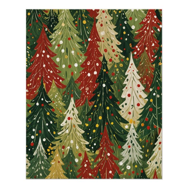 Poster Forêt Motif de Pins de Fête (Devant)