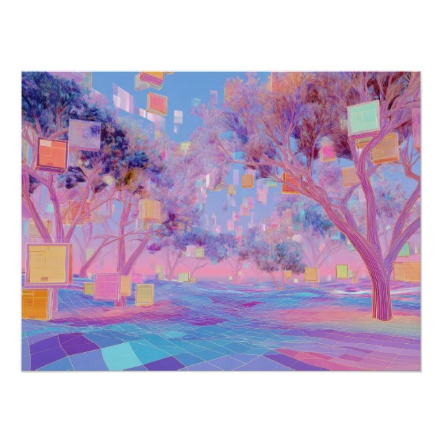 Poster Forêt Pastel Glitch dans une Floraison de Paysage  (Devant)