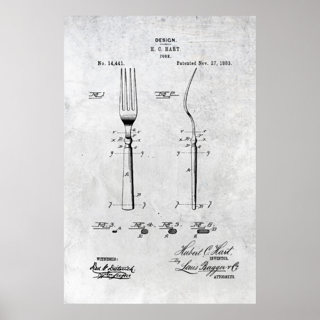 Poster Fork Patent Print 1883 (Devant)