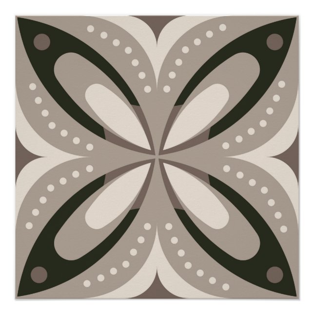Poster Formes géométriques rétro beige et marron (Devant)