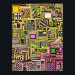 Poster Formes géométriques roses et jaunes pop art<br><div class="desc">D'un dessin original dessiné à la main par Nola Edsall de formes de doodles géométriques carrés et rectangle avec divers motifs occupés. Ce superbe design artistique est complexe et détaillé et utilise les couleurs pop vives de rose, jaune, vert citron et noir. Parfait pour la décoration de maison ou de...</div>
