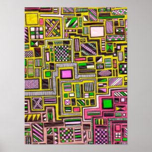 Poster Formes géométriques roses et jaunes pop art