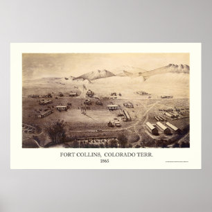 Poster Fort Collins, carte panoramique de Co - 1865